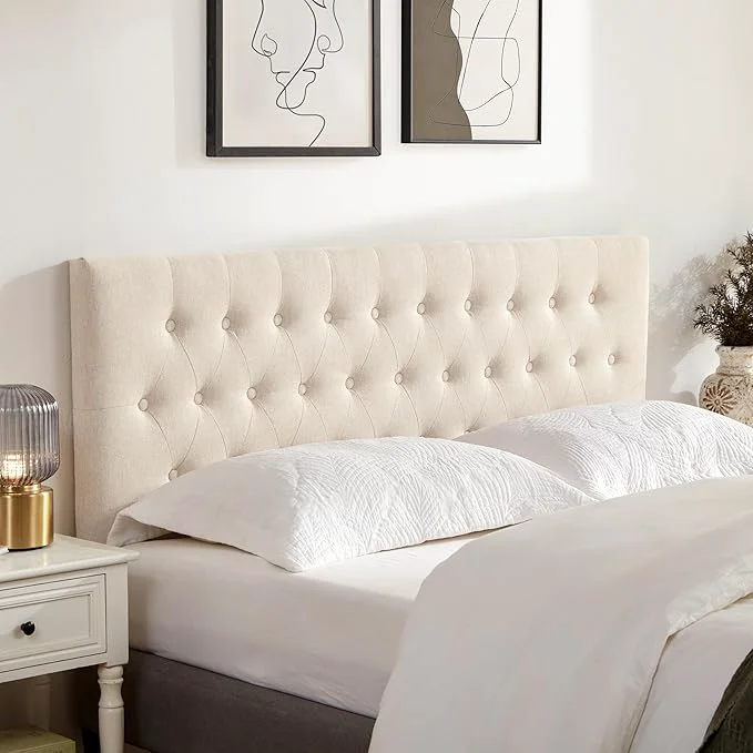 Smooth Tufted Upholstered Headboard Twin Size Adjustable Height 37- 51 in Beige Sturdy and Durable Solid Wood Twin XL Headboard Fabric Twin Headboard Only Modern Button Diamond Design Head Board