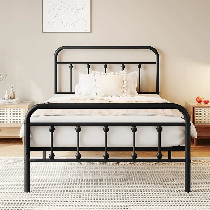 Outstanding zunatu King Size Metal Bed Frame with Victorian Style Headboard and Footboard Steel Slat Support Platform Bed No Box Spring Needed Under Bed Storage Easy Assembly Black Secure