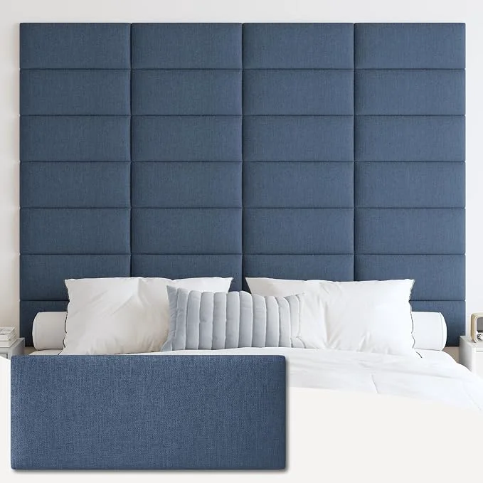 Smart IFNOW Wall Mounted Headboard Peel and Stick Panels Blue Queen 3D Soundproof Acoustic Padding Reusable and Removable Tufted fabric Bed Headboard for bedroom 9 Panels 10 quot x 24 quot Top-Quality