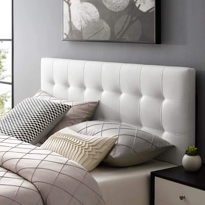 Contemporary Modway Lily Tufted Faux Leather Upholstered Queen Headboard in White Breathable