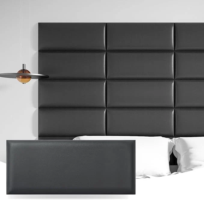 Fast Art3d 9-Pack Peel and Stick Upholstered Headboard 9.84 x 23.62 in Black Self Adhesive Upholstered Padded Panels Fits Multiple Bed Sizes Sound Absorbing I for Bedroom Fine Crafted