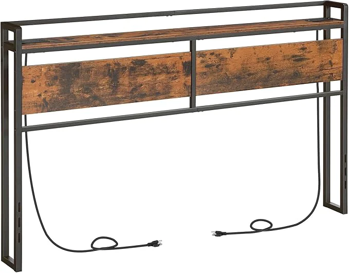Smart HOOBRO King Size Headboard Headboard with 2 Outlets and 4 USB Ports Adjustable Height Storage Rack Sturdy and Stable Easy Assembly Rustic Brown and Black Carefully Designed