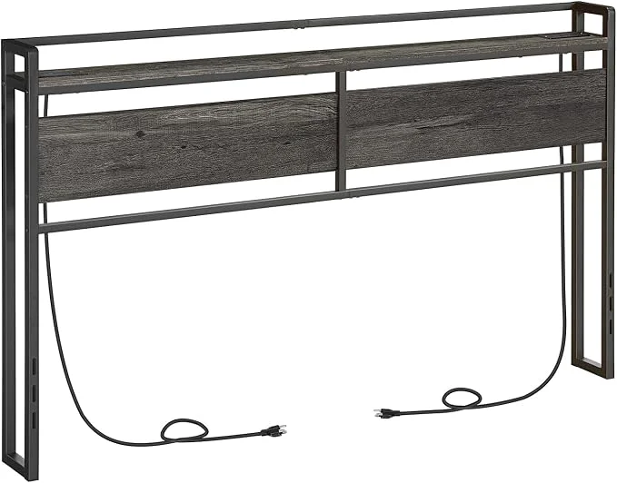 Fine HOOBRO King Size Headboard Headboard with 2 Outlets and 4 USB Ports Adjustable Height Storage Rack Sturdy and Stable Easy Assembly Charcoal Gray and Black Next-Generation