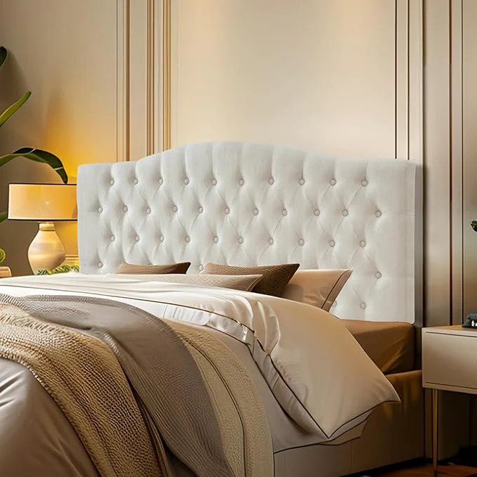 Advanced Furpopup Linen Upholstered Headboard Queen Full Size Bed Tufted Button Headboard Featuring High-Density Sponge Padding Luxury Texture Easy Assembly Comfort and Style-Ivory Fine Crafted