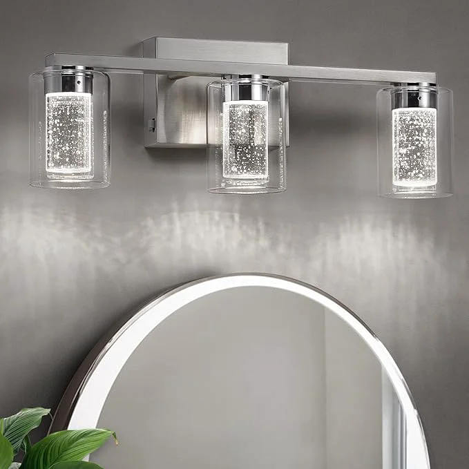 Advanced Bathroom Light Fixtures 3 Light Brushed Nickel Bathroom Vanity Light over Natural