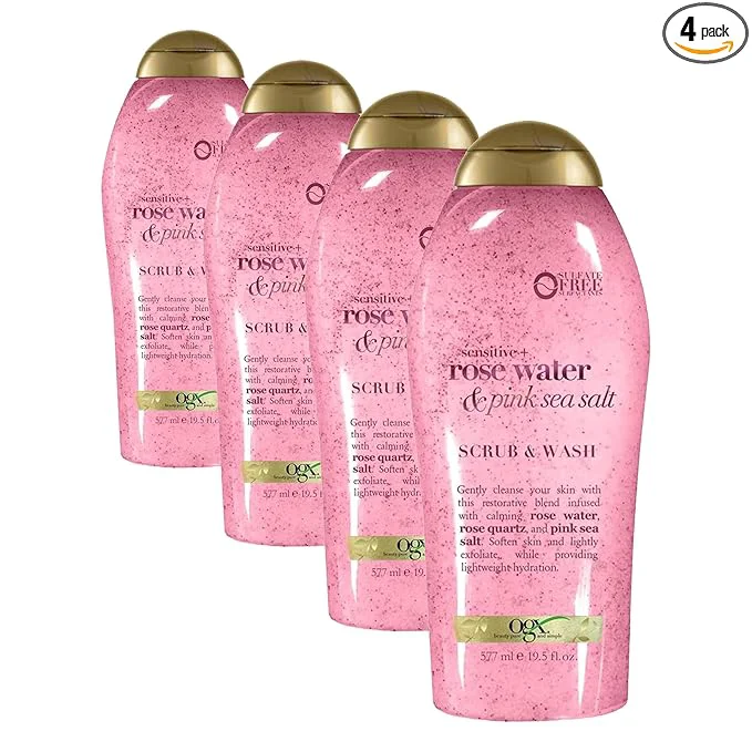 Detailed OGX Sensitive Rose Water Pink Sea Salt Exfoliating Body Scrub Rose Quartz Artisan
