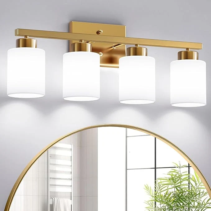 Detailed PARTPHONER 4-Light Brushed Gold Bathroom Light Fixtures Modern Vanity Light Environmentally Friendly