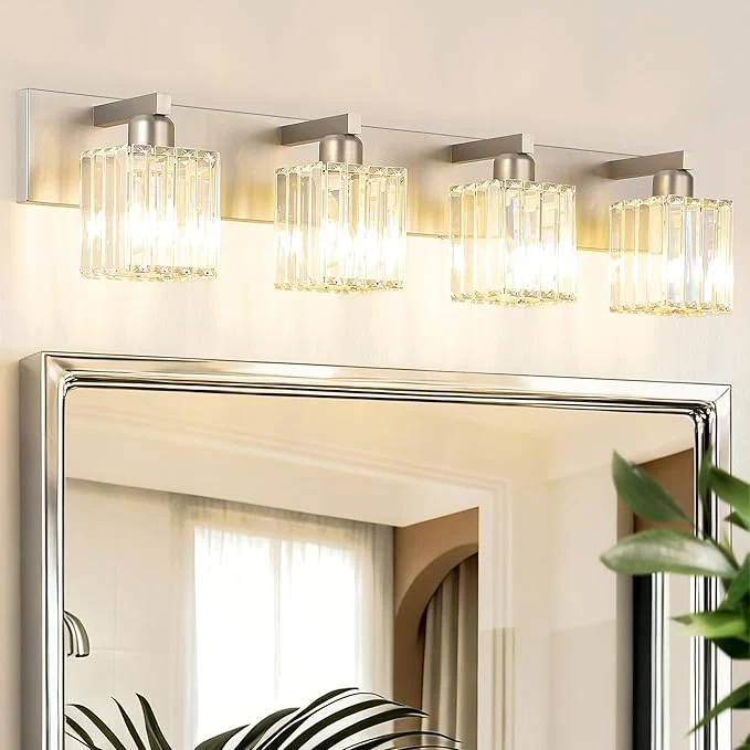 Clean Aipsun Brushed Nickel Bathroom Lighting Fixtures 4 Light Crystal Modern Reliable