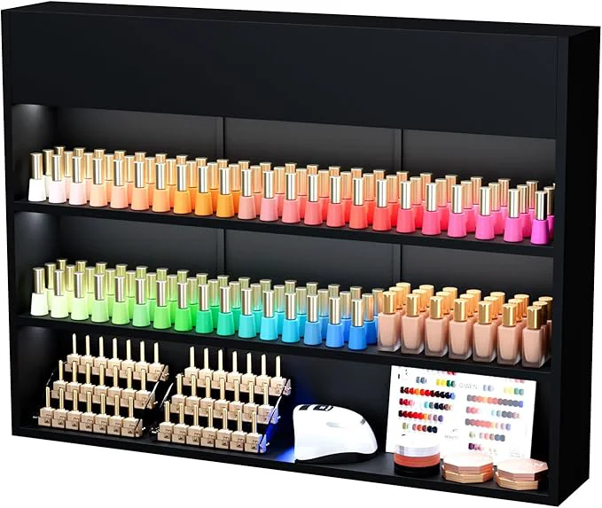 High-Grade OmySalon Wall Mounted Display Rack 47.6-Inch 3-Tier LED Nail Polish Organizer Outstanding