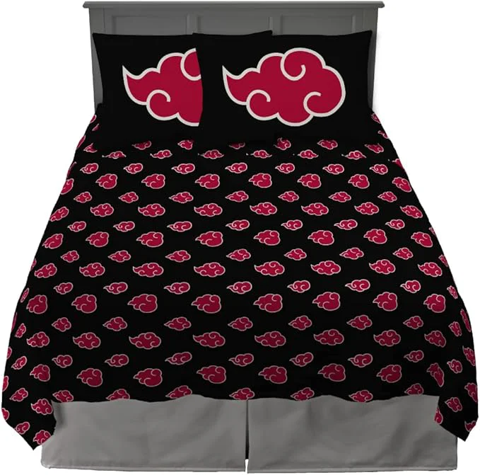 Trendy Naruto Akatsuki Anime Bedding Super Soft Microfiber Queen Sheet Set Licensed Naruto Product by Franco Authentic