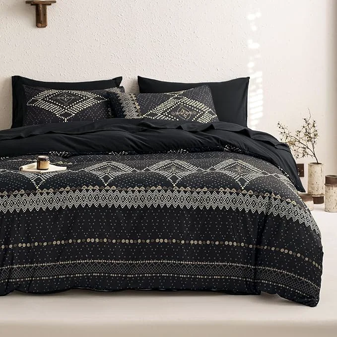 Powerful Wake In Cloud – Boho Comforter Set Farmhouse Bohemian Western Aztec Neutral Aesthetic Soft Lightweight Bedding 3 Pieces Charcoal Black Full Size
