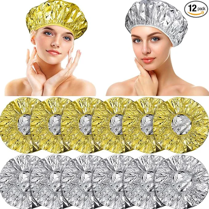 Elegant 12 Pieces Deep Conditioning Caps Aluminum Foil Reusable Hair Processing Hair Eco-Friendly