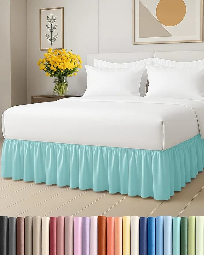 Secure Bedskirt Queen Size Ruffle – 18 inch Drop Dust Ruffle Bed Skirt with Platform – Ultra-Soft Easy Fit Premium Hotel Quality – Wrinkle Fade amp Shrink Resistant – For Women Men Kids amp Teens – Spa Blue Powerful