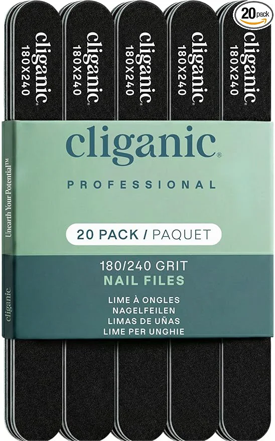 Reusable Cliganic 20 Pack Nail File Set 180 240 Grit Professional Emery Boards Enhanced