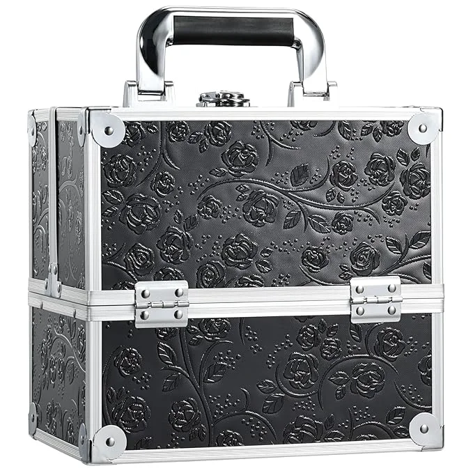 Dependable FRENESSA Makeup Train Case Cosmetic Box Portable Makeup Case Organizer 4 Trays High-Quality