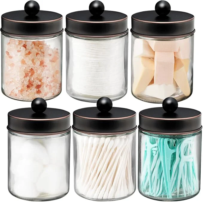 Effective Amolliar 6 Pack Apothecary Jars Bathroom Vanity Organizer- Rustic Farmhouse User-Friendly