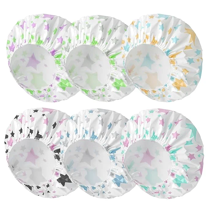 Minimalist 6 PCS Shower Caps for Women Double Side Waterproof Shower Cap Reusable Prestigious