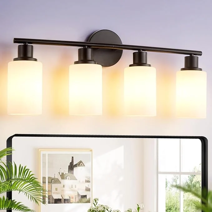 Clean DLLT 4-Light Bathroom Light Fixtures Black Modern Vanity Lights Elite