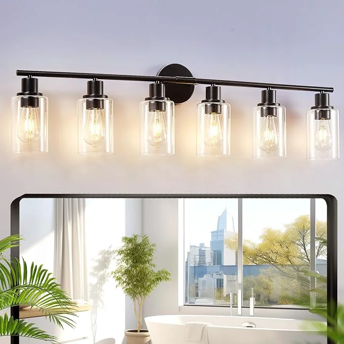 Environmentally Friendly DLLT 6-Light Bathroom Light Fixtures Black Modern Vanity Lights Versatile