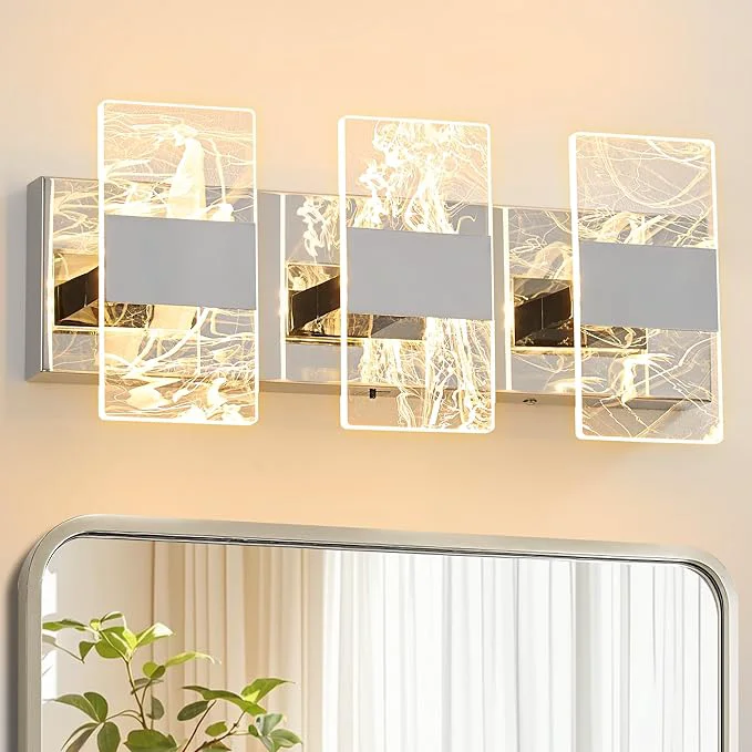 Flexible Modern LED Bathroom Light Fixtures Dimmable 3-Light Chrome Vanity Light Pure