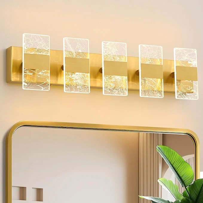 Modern LED Bathroom Light Fixtures Dimmable 5-Light Gold Vanity Light 5CCT Effective