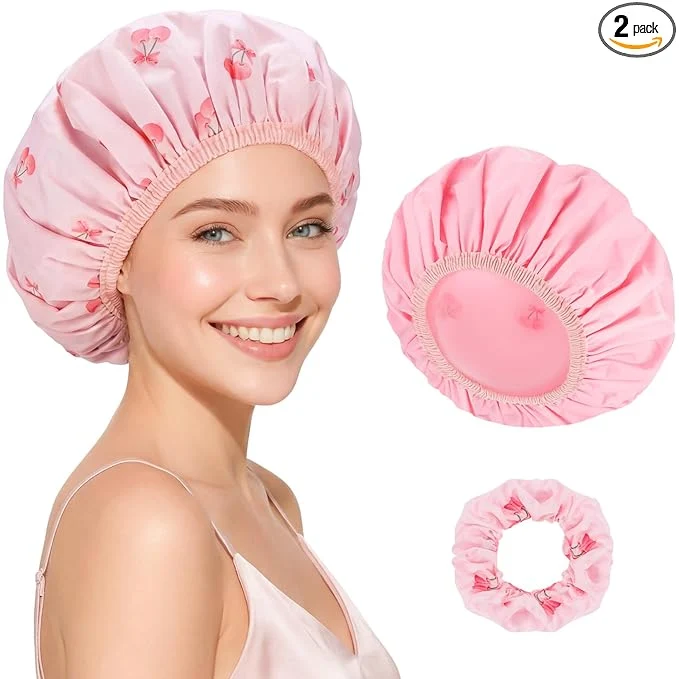 Proven Large Double-Sided Shower Cap for Women 2-in-1 Reusable Waterproof Cherry Exclusive