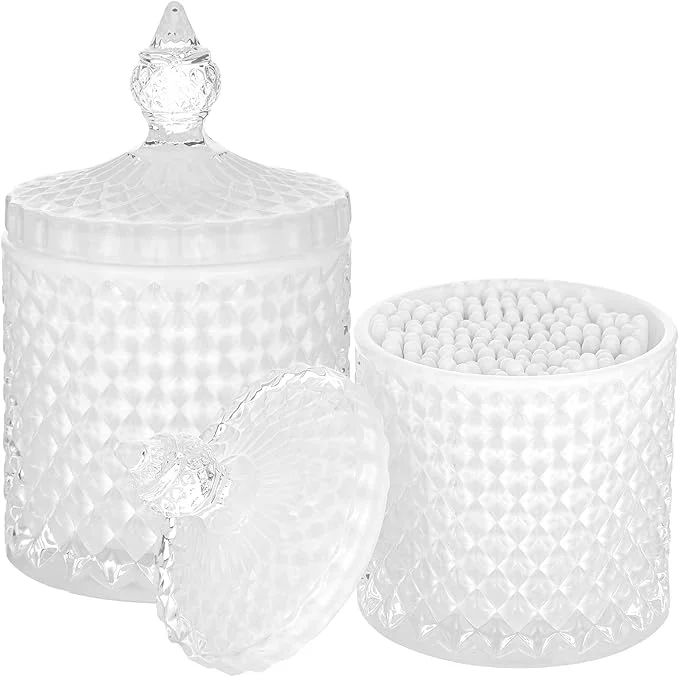 High-End 2 Pack Qtip Holder Thick Glass Apothecary Jars Environmentally Friendly