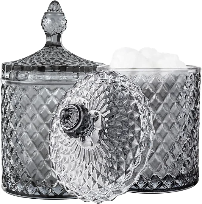 Elegant rejomiik 2 Pack Qtip Holder Glass Apothecary Jars Stylish