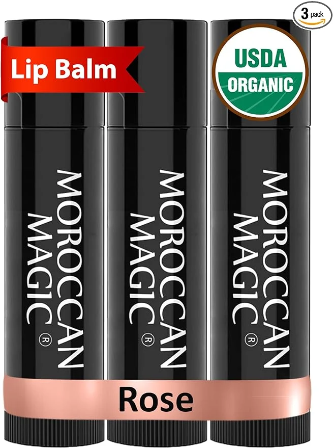 Solid Moroccan Organic Rose Lip Balm 3 Pack Ultra-Hydrating Argan Essential Pure