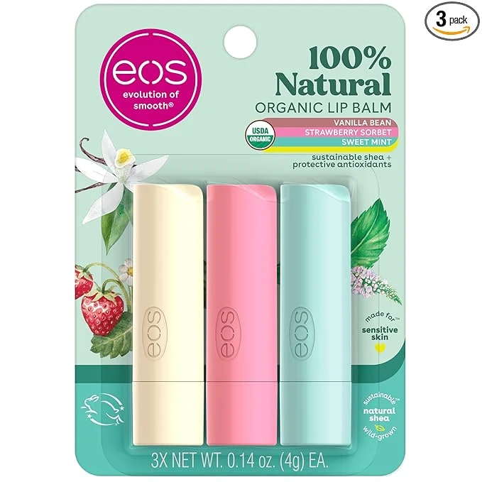 Original Design eos Natural Organic Lip Balm Trio- Vanilla Bean Sweet Mint Versatile