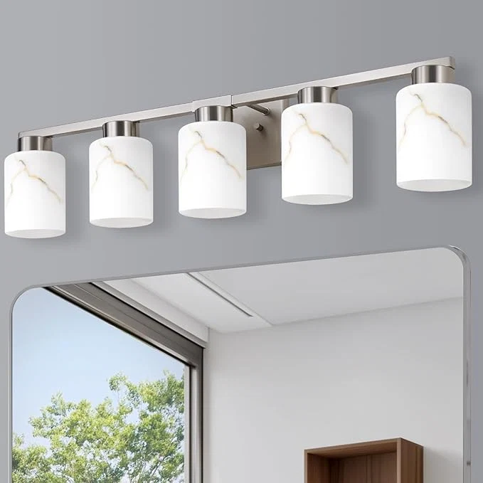 Original 5-Light Bathroom Light Fixtures Modern Vanity Lights Brushed Nickel Metal Powerful