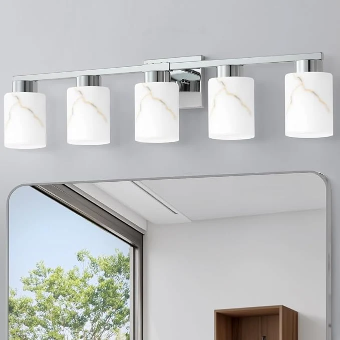 Lightweight 5-Light Bathroom Light Fixtures Modern Vanity Lights Chrome Metal Wall Lamp Clean