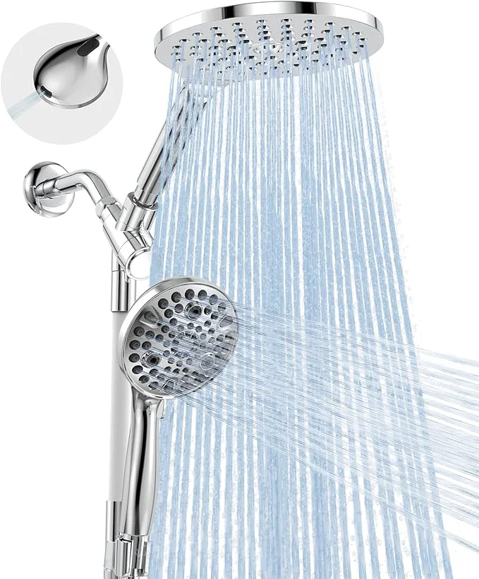 Flexible MakeFit Dual Handheld Shower Head Combo 2-in-1 Rain Shower Heads System 8 Inch Stylish