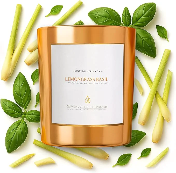 Next-Generation Benevolence LA Lemongrass Basil Wood Wick Candles Soy Christmas Scented Minimalist
