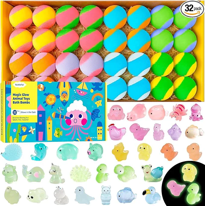 Recyclable Bath Bombs for Kids with Surprise Inside 32 Pack 1.8-Inch Fizzy Bath Bombs High-Grade
