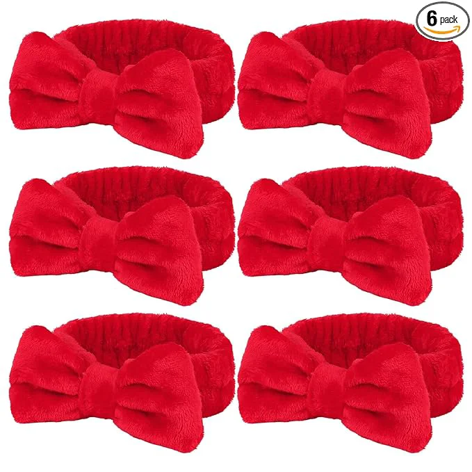 Durable Casoty 6 Pcs Red Spa Headbands Skin Care Headband Soft Coral Fleece Makeup First-Class