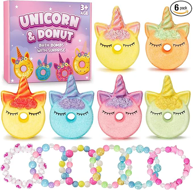 Authentic Bath Bombs for Girls 6 Packs Unicorn Donut Bubble Bath Bathbombs Unique