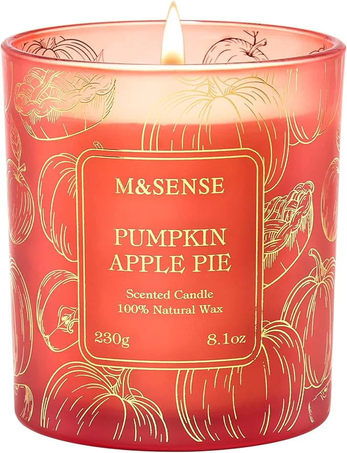 Enhanced M SENSE Pumpkin Apple Pie Scented Candles 8.1oz 42-Hour Slow Burning Soy Luxury