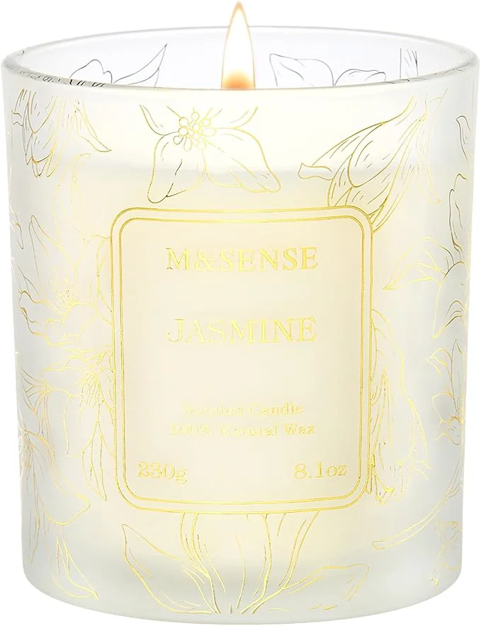 Consistent M SENSE Jasmine Scented Natural Soy Candle 8.1oz 42H Non-Toxic Long Burning Modern