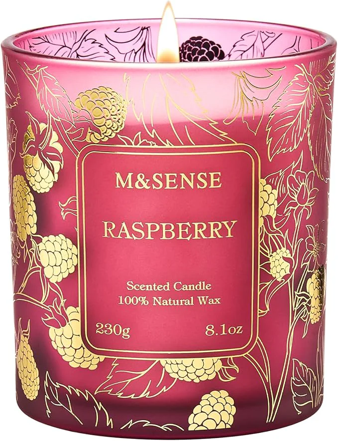 Effective M SENSE Raspberry Scented Vegan Soy Candles No Toxin Refreshing Fragrance Sophisticated
