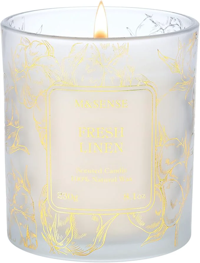 Soft M SENSE Fresh Linen Scented Vegan Soy Candles Non-Toxic Subtle Aroma 8.1oz Excellent