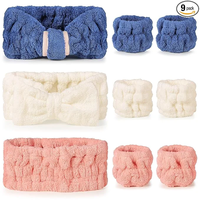 Dependable DiyJibb 9 Pcs Spa Headband for Washing Face Skincare Headband and Wristband Set Durable