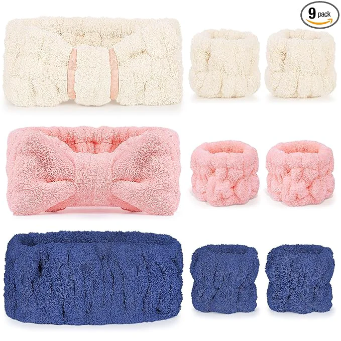 Recyclable DiyJibb 9 Pcs Spa Headband for Washing Face Skincare Headband and Wristband Set High-Quality