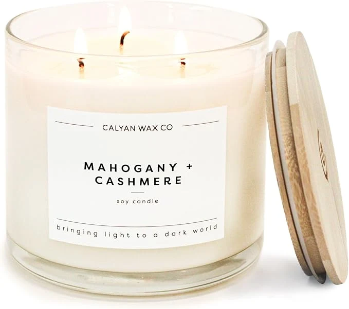 Expertly Made Calyan Wax Co. Mahogany Cashmere 3 Wick Scented Candle Durable