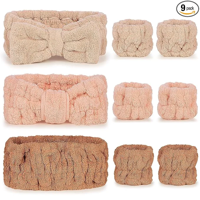 Trendy DiyJibb 9 Pcs Spa Headband for Washing Face Skincare Headband and Wristband Set Eco-Friendly