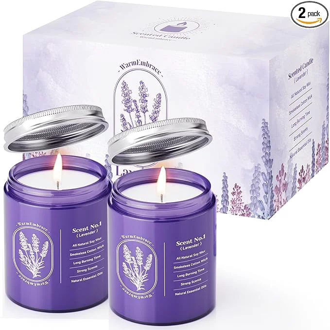Sophisticated WarmEmbrace Lavender Jar Candles 7.6 oz Purple Jar Candle Natural Soy Healthy