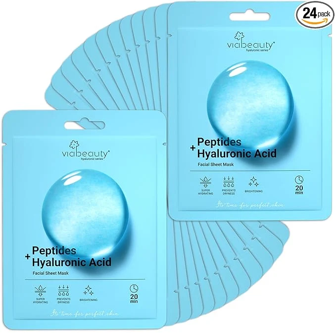 World-Class VIABEAUTY 24 Pack of Hyaluronic Acid Face Mask Optimized