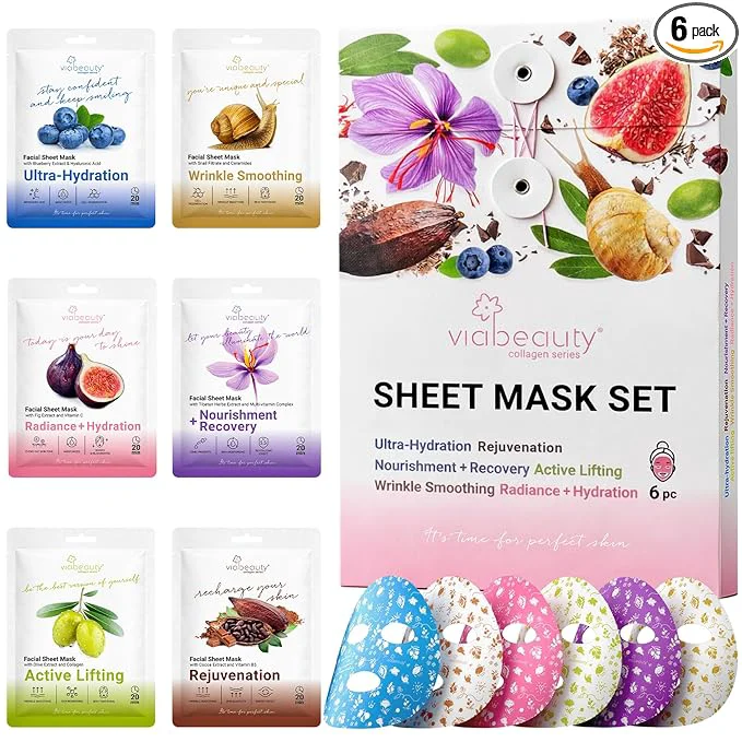 Consistent VIABEAUTY 6 Pack of Sheet Face Masks Skincare Trusted