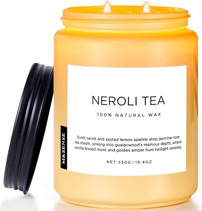 Convenient M SENSE Neroli Tea Scented Candle 19.4oz 110 Hours Long Lasting Burn 2 Wick Exceptional
