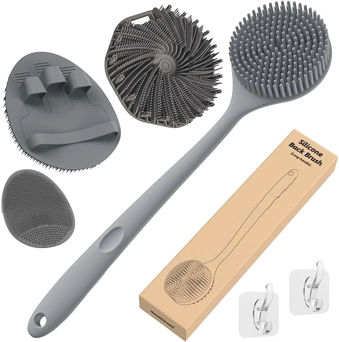 Detailed Manmihealth Silicone Back Scrubber Soft Bath Glove Set 4 PCS Practical
